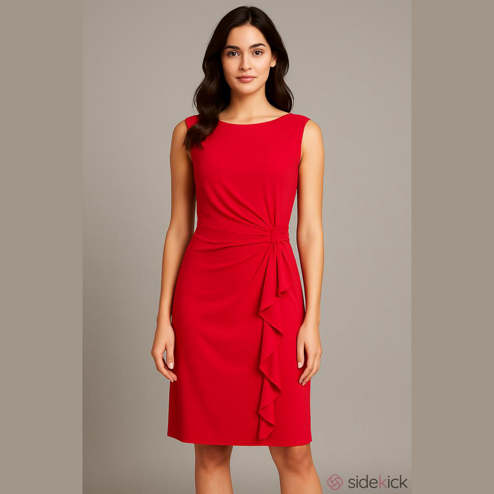Chaps-NWT size large dark red pull-over dress w/rouched waist & cascading ruffle